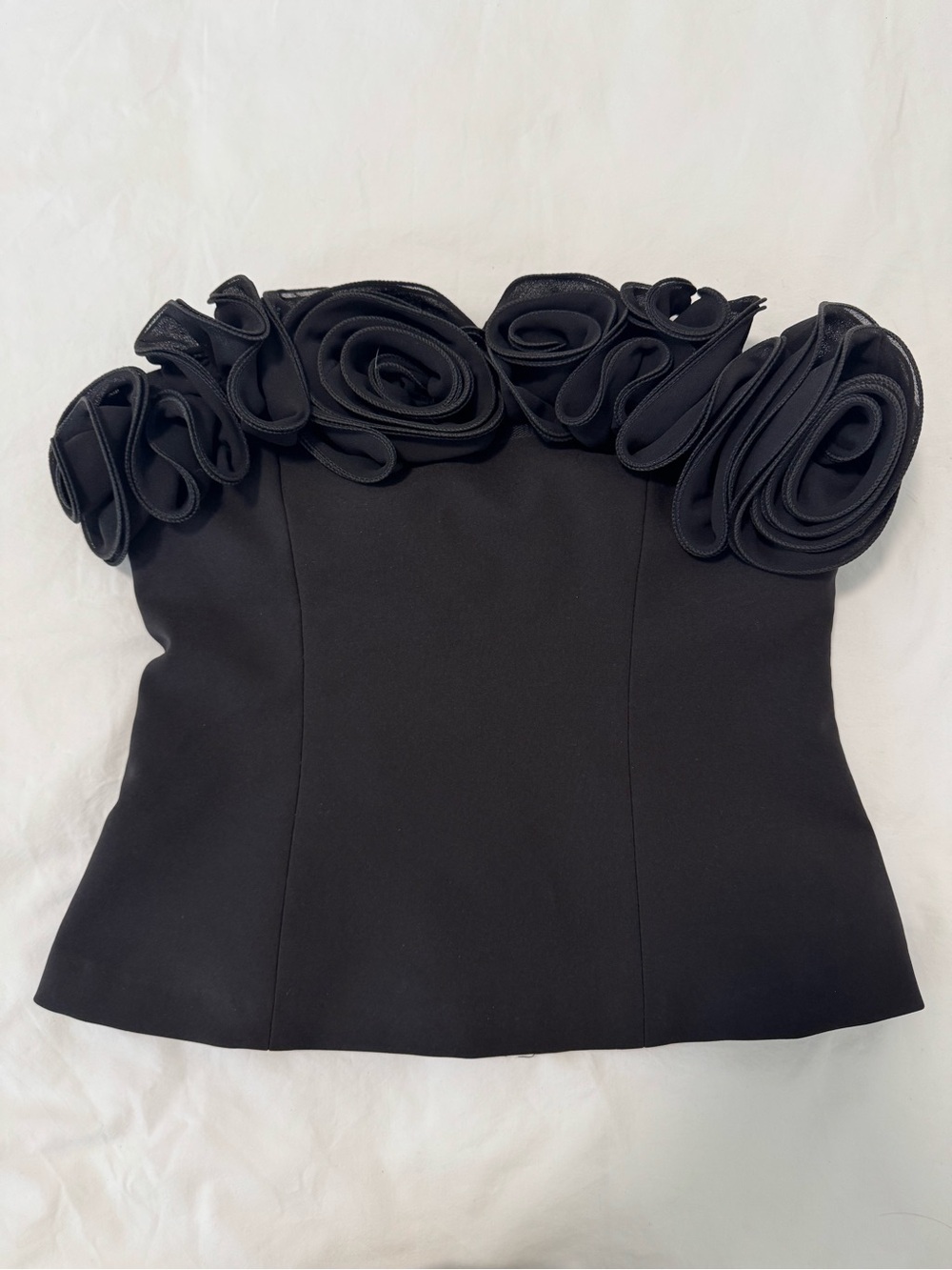 Black Floral Appliqué Strapless Corset Top